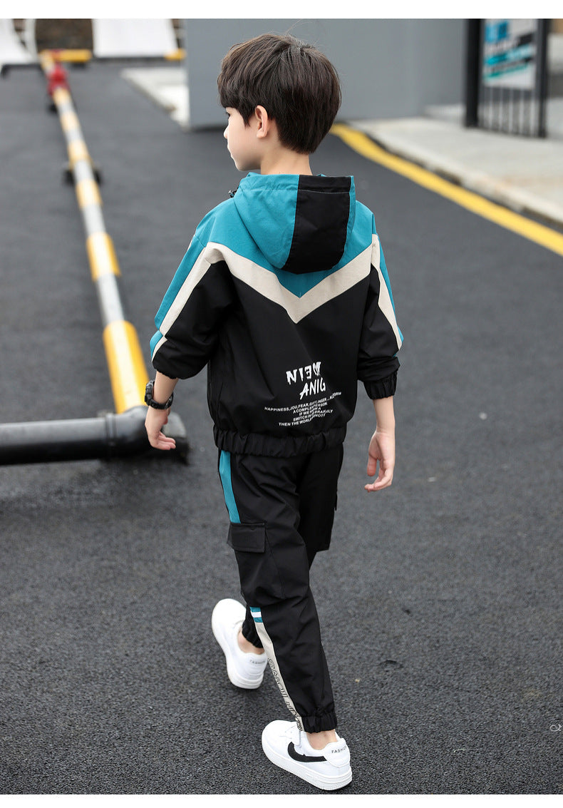2-teiliges Jungen-Sportanzug-Set mit Kapuze – Frühling & Herbst | Langarm-Trainingsanzug für Kinder & Teenager (Größe 120–170)