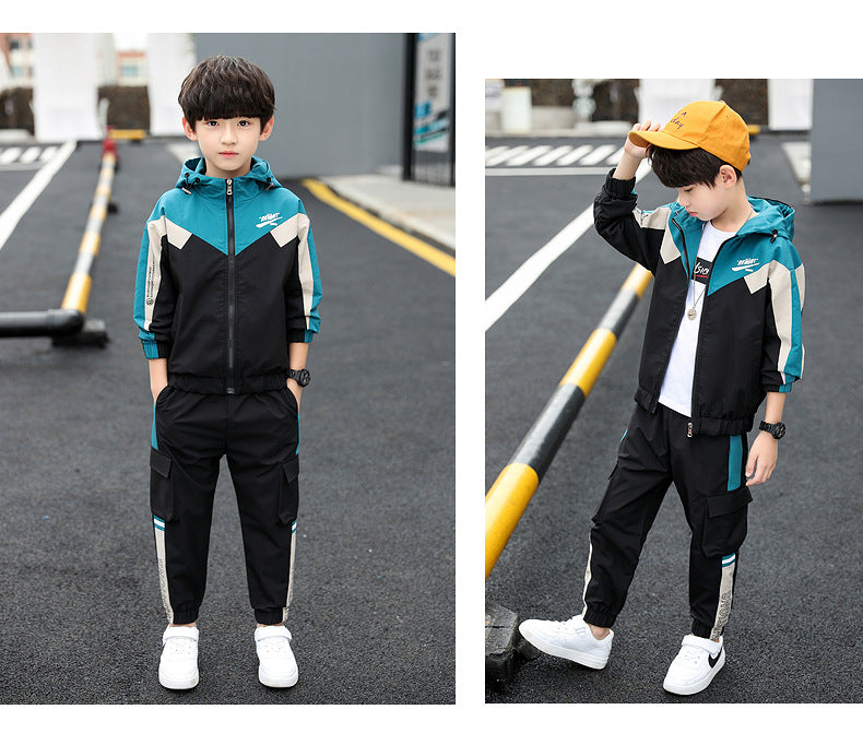 2-teiliges Jungen-Sportanzug-Set mit Kapuze – Frühling & Herbst | Langarm-Trainingsanzug für Kinder & Teenager (Größe 120–170)