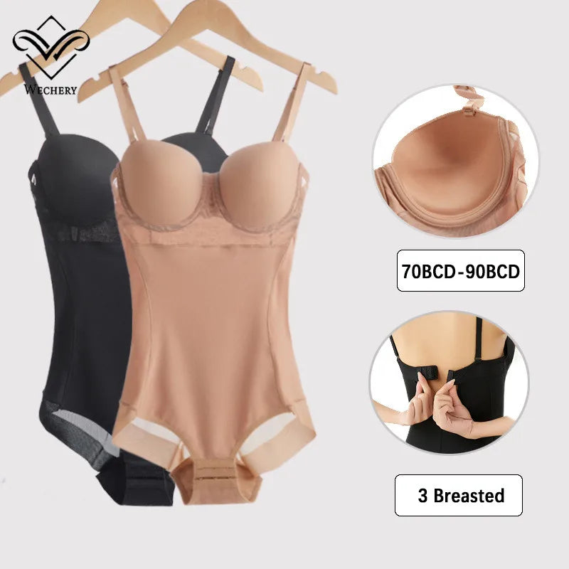 Wechery Damen Shapewear Body – Figurformender Body mit Bügel, Push-Up-Effekt, Schwarz