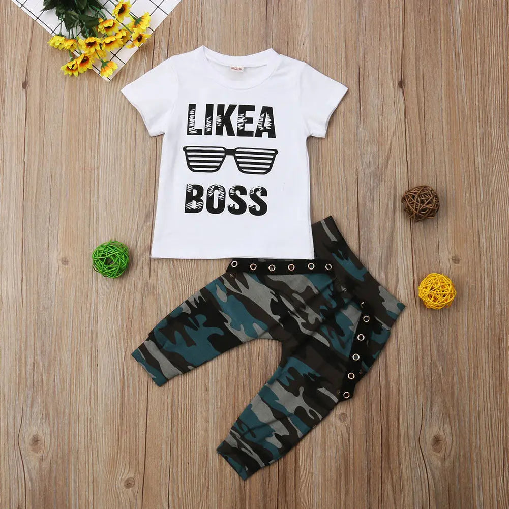 Sommer Baby Jungen 2-teiliges Outfit – Kurzarm-T-Shirt mit Buchstaben-Print + Shorts – Bequemes Freizeitset für Kleinkinder (0–3 Jahre)
