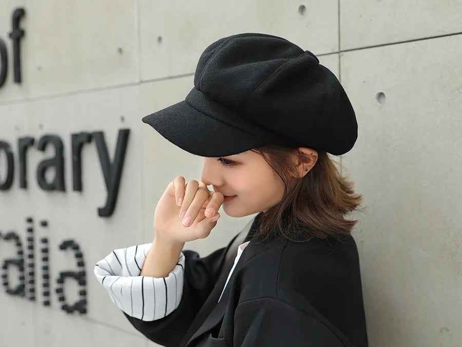 Damen & Herren Herbst/Winter Schirmmütze – Schlichte Octagonal Newsboy Cap aus Baumwolle | Klassische Maler-Baskenmütze