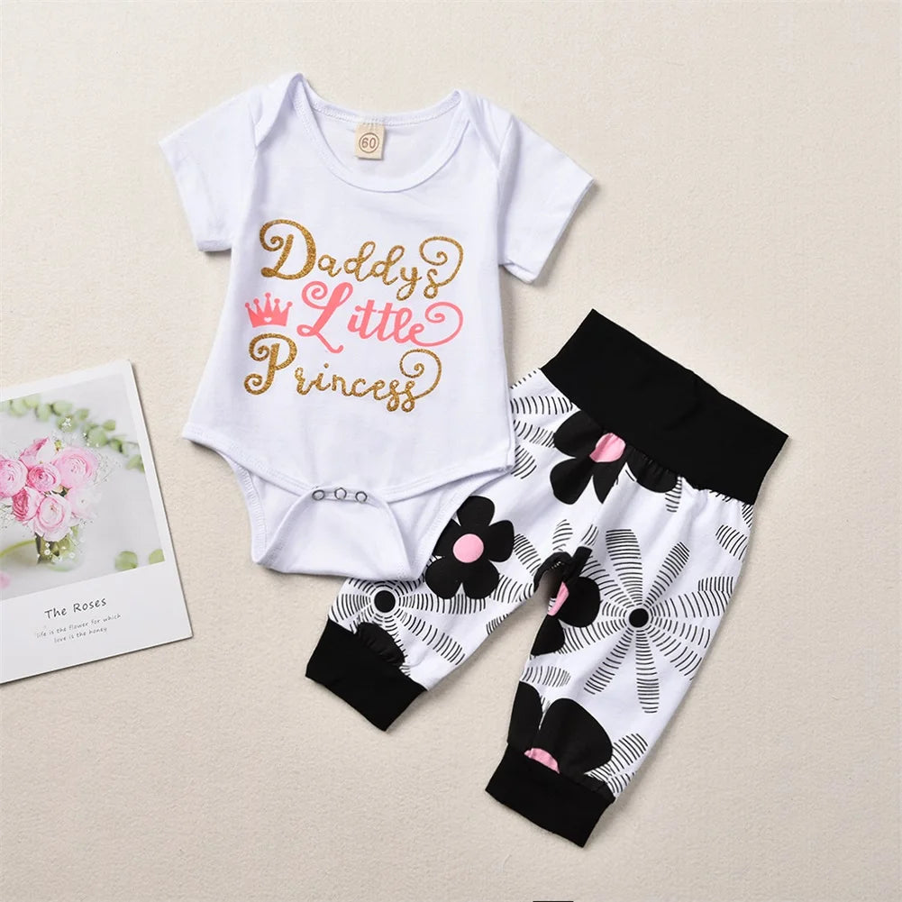 🌸 4-teiliges Sommer-Set für Neugeborene – Baby Mädchen Romper + Blumenhose + Hut + Haarband (0–24 Monate)