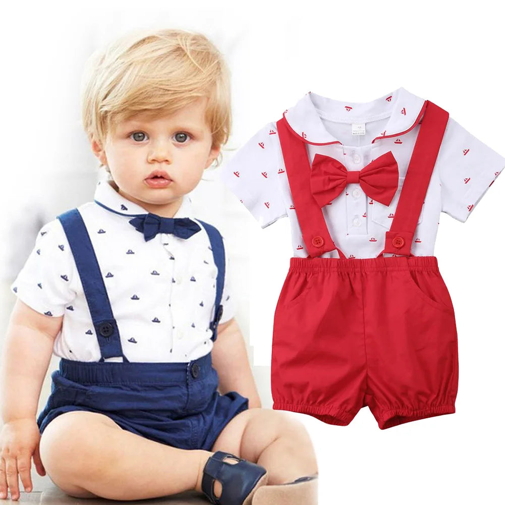 Sommer Baby Jungen 2-teiliges Gentleman-Set – Kurzarm-Body mit Kragen + Shorts – Festliches Outfit für Neugeborene & Kleinkinder