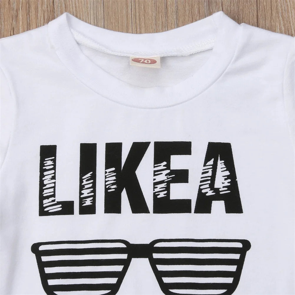 Sommer Baby Jungen 2-teiliges Outfit – Kurzarm-T-Shirt mit Buchstaben-Print + Shorts – Bequemes Freizeitset für Kleinkinder (0–3 Jahre)