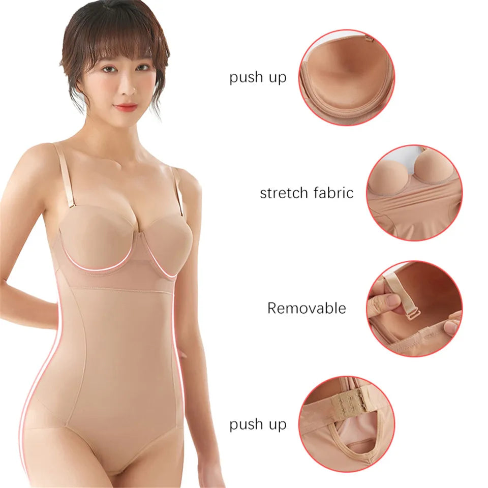 Wechery Damen Shapewear Body – Figurformender Body mit Bügel, Push-Up-Effekt, Schwarz