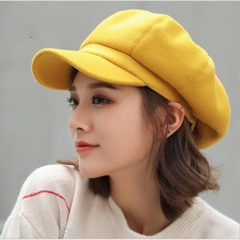 Damen & Herren Herbst/Winter Schirmmütze – Schlichte Octagonal Newsboy Cap aus Baumwolle | Klassische Maler-Baskenmütze