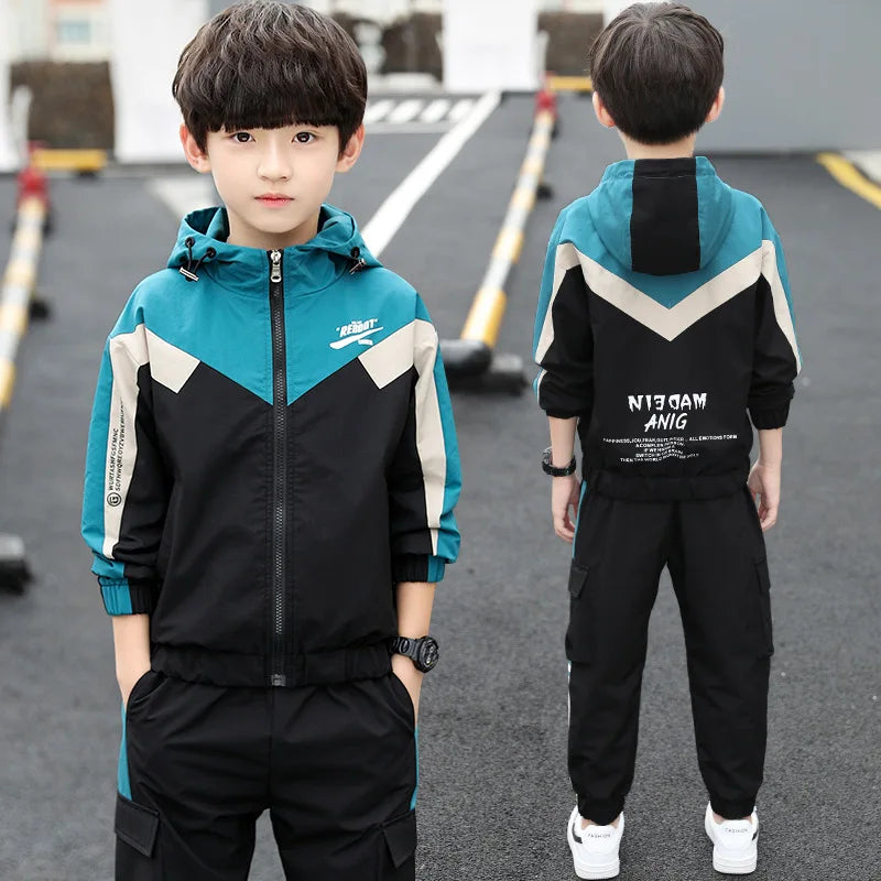 2-teiliges Jungen-Sportanzug-Set mit Kapuze – Frühling & Herbst | Langarm-Trainingsanzug für Kinder & Teenager (Größe 120–170)