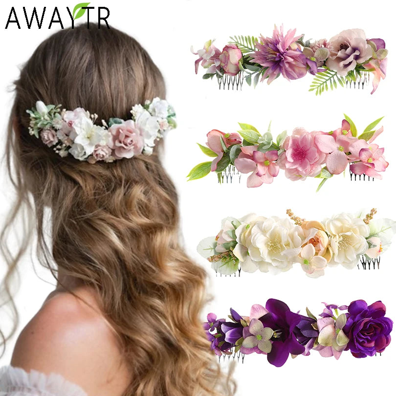 Romantischer Braut-Haarkamm mit Blumen – Rattan-Stil Haaraccessoire für Hochzeiten & besondere Anlässe