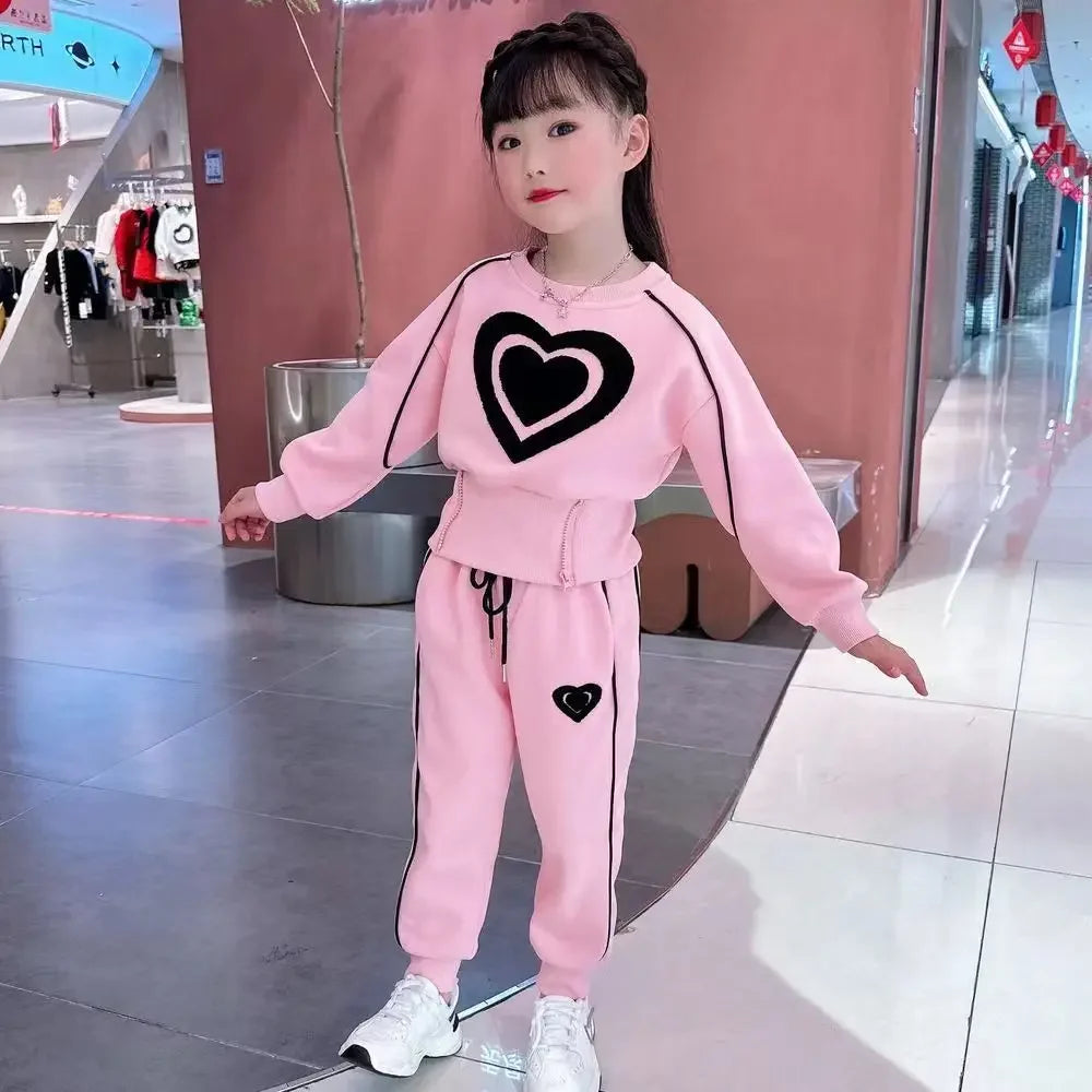 2-teiliges Mädchen-Set für Frühling & Herbst – Sweatshirt & Hose | Bequemes Freizeit-Outfit mit Print | 1–9 Jahre