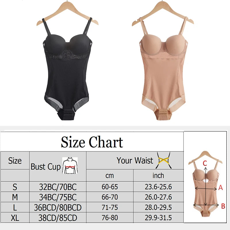 Wechery Damen Shapewear Body – Figurformender Body mit Bügel, Push-Up-Effekt, Schwarz