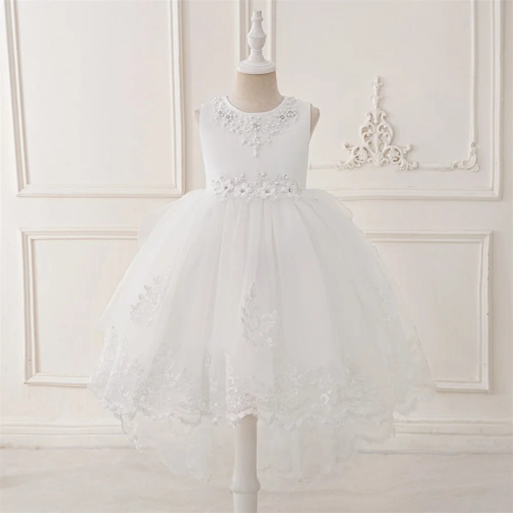Prinzessinnenkleid für Mädchen mit Tüll & Stickerei – Rosa Partykleid mit Schleife & Schleppe – Für Geburtstag, Show & festliche Anlässe