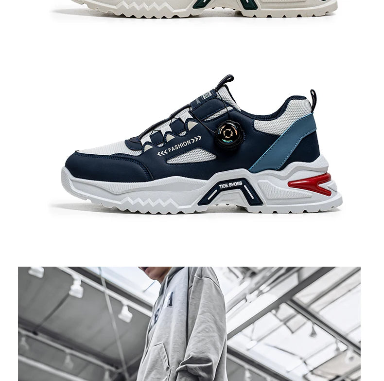Herren Sneaker mit Rotationsverschluss – Koreanischer Stil | Bequeme Sportschuhe mit weicher Sohle & rutschfestem Profil – Ganzjahres-Freizeitschuhe