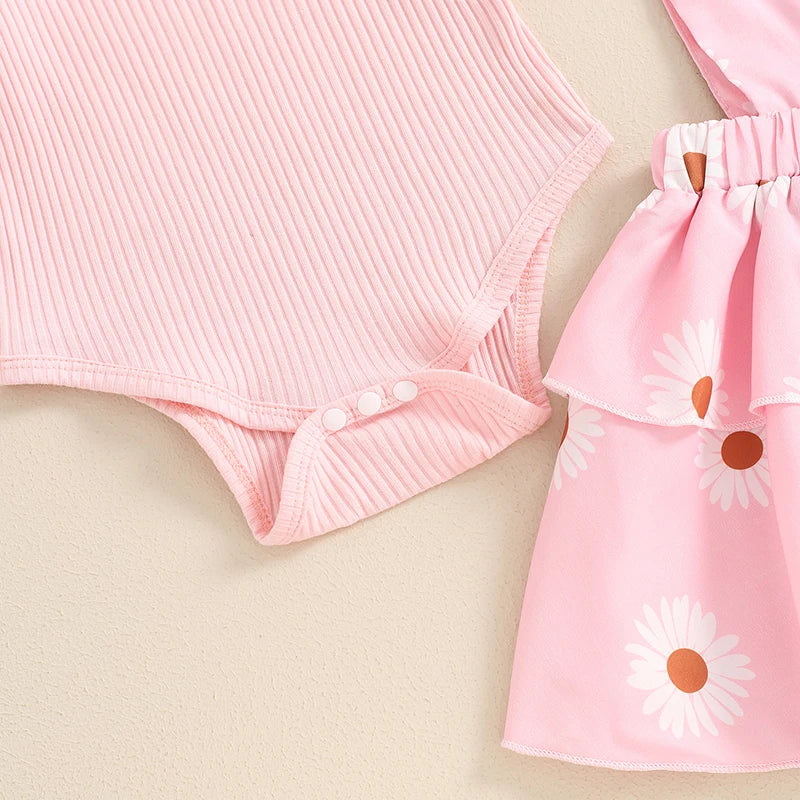Frühlings-Outfit für Baby-Mädchen – 3-teilig: Kurzarm-Ripp-Body, Trägerrock & Haarband – von Pudcoco (0–18 Monate)