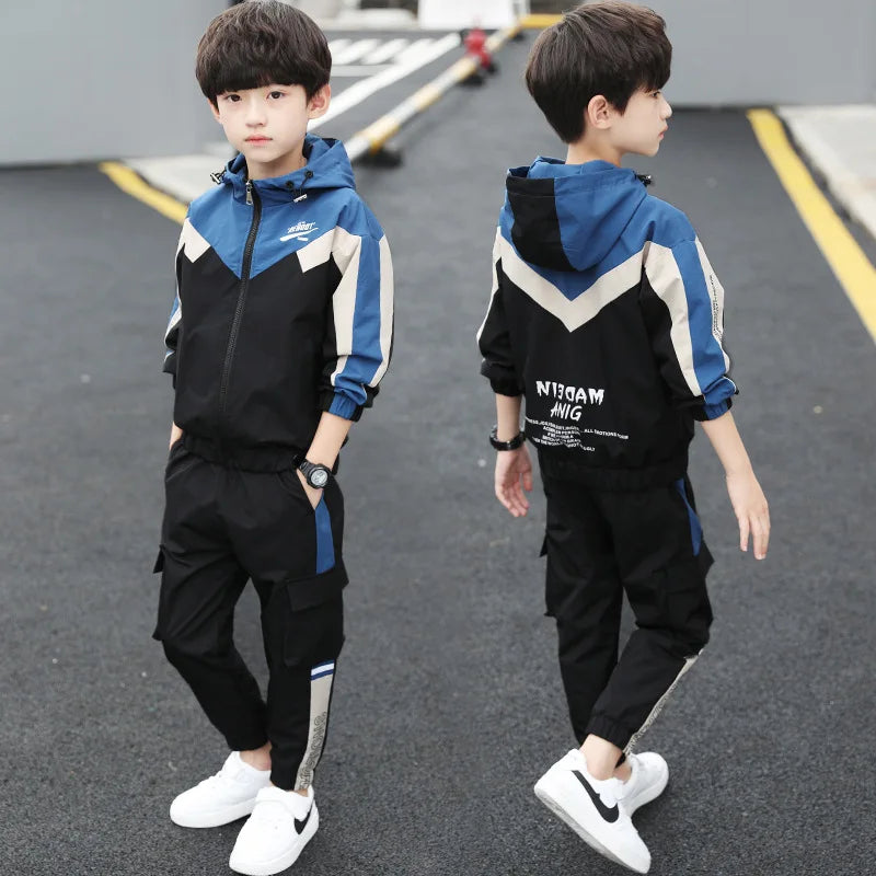 2-teiliges Jungen-Sportanzug-Set mit Kapuze – Frühling & Herbst | Langarm-Trainingsanzug für Kinder & Teenager (Größe 120–170)