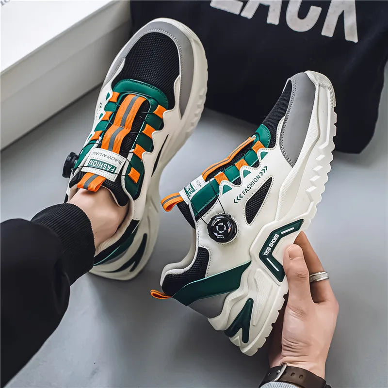 Herren Sneaker mit Rotationsverschluss – Koreanischer Stil | Bequeme Sportschuhe mit weicher Sohle & rutschfestem Profil – Ganzjahres-Freizeitschuhe