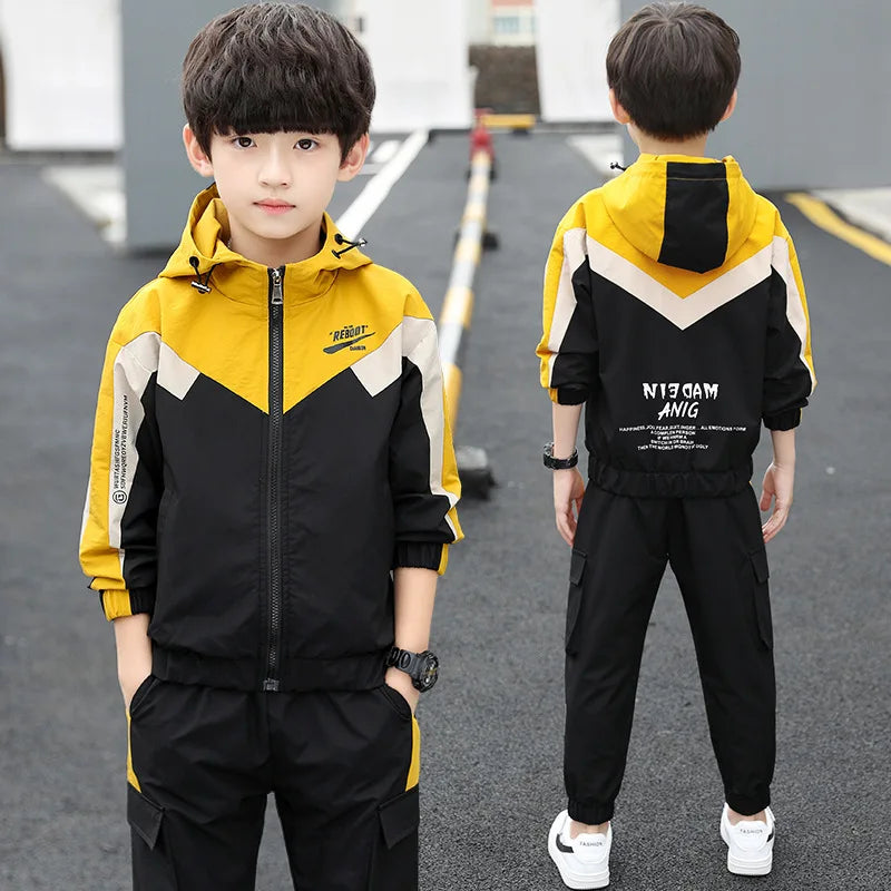 2-teiliges Jungen-Sportanzug-Set mit Kapuze – Frühling & Herbst | Langarm-Trainingsanzug für Kinder & Teenager (Größe 120–170)