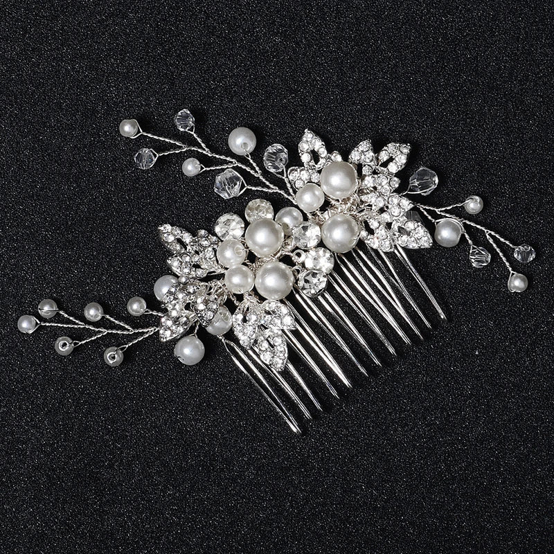Silberner Haarkamm mit Perlen & Strass – Handgefertigtes elegantes Haarschmuck-Accessoire für Damen & Bräute