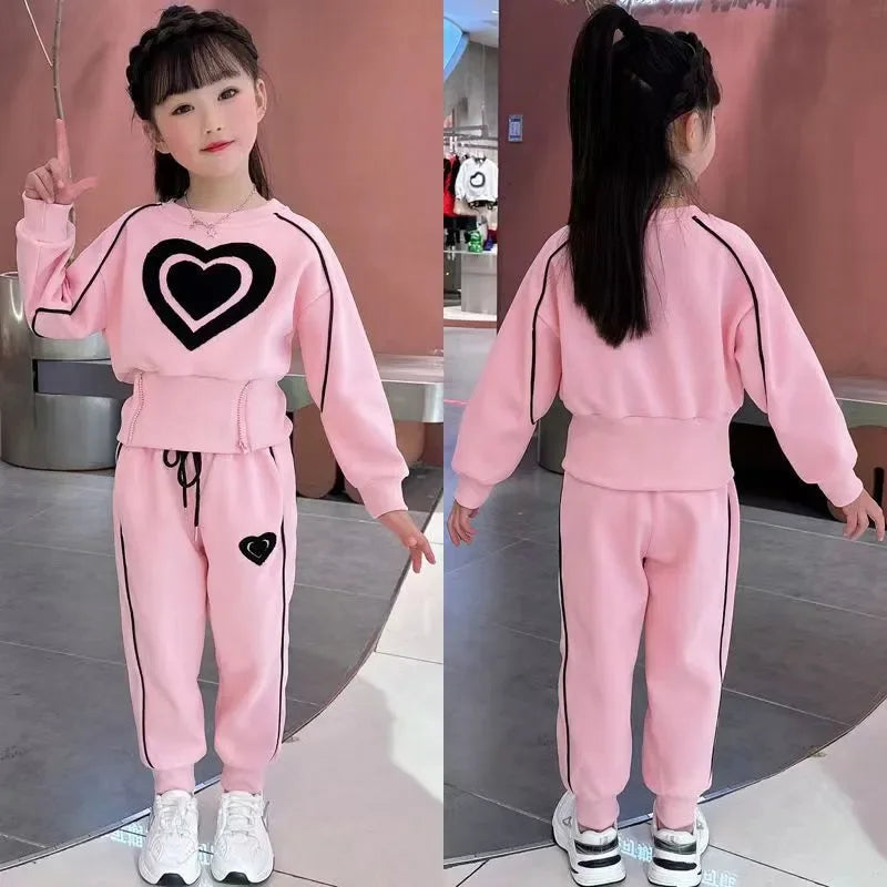 2-teiliges Mädchen-Set für Frühling & Herbst – Sweatshirt & Hose | Bequemes Freizeit-Outfit mit Print | 1–9 Jahre