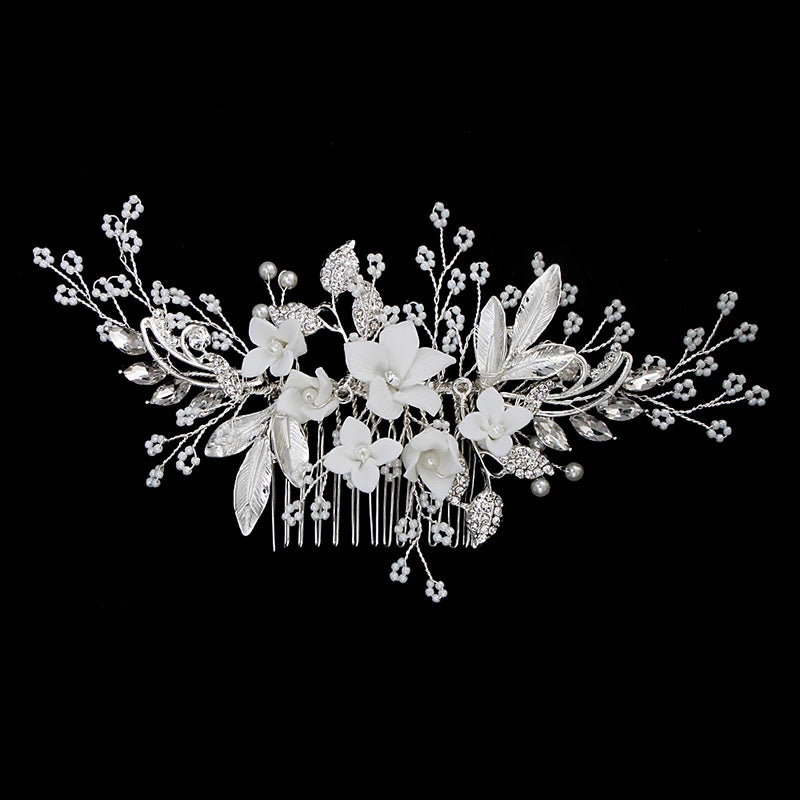 Silberner Haarkamm mit Perlen & Strass – Handgefertigtes elegantes Haarschmuck-Accessoire für Damen & Bräute