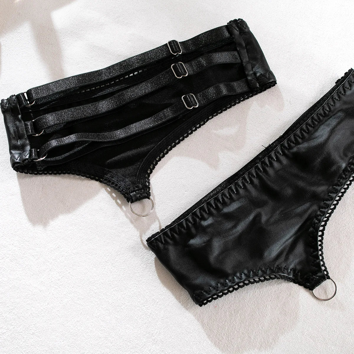 SINGREINY Sexy Leder-Unterwäsche-Set für Damen – Strapless BH & Slip aus Kunstleder, Dessous mit Cut-Out-Design