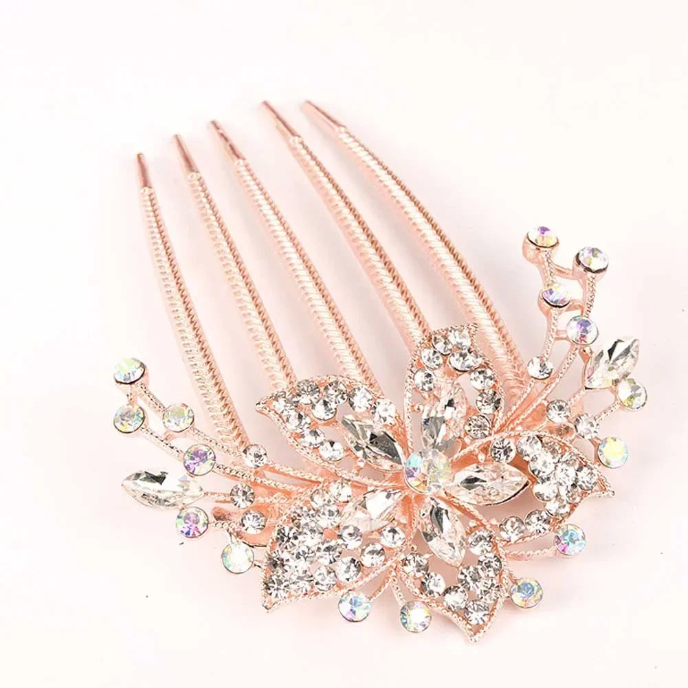 Vintage Blumen-Haarkamm mit Strass – Glänzender Haarschmuck für Damen – Antistatisch & Elegant (Geschenkidee)