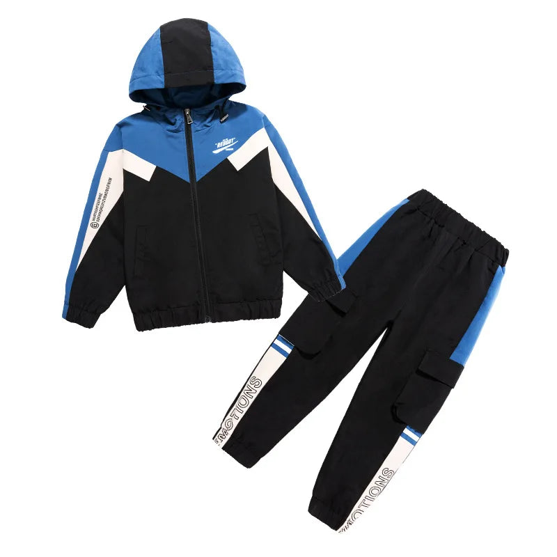 2-teiliges Jungen-Sportanzug-Set mit Kapuze – Frühling & Herbst | Langarm-Trainingsanzug für Kinder & Teenager (Größe 120–170)