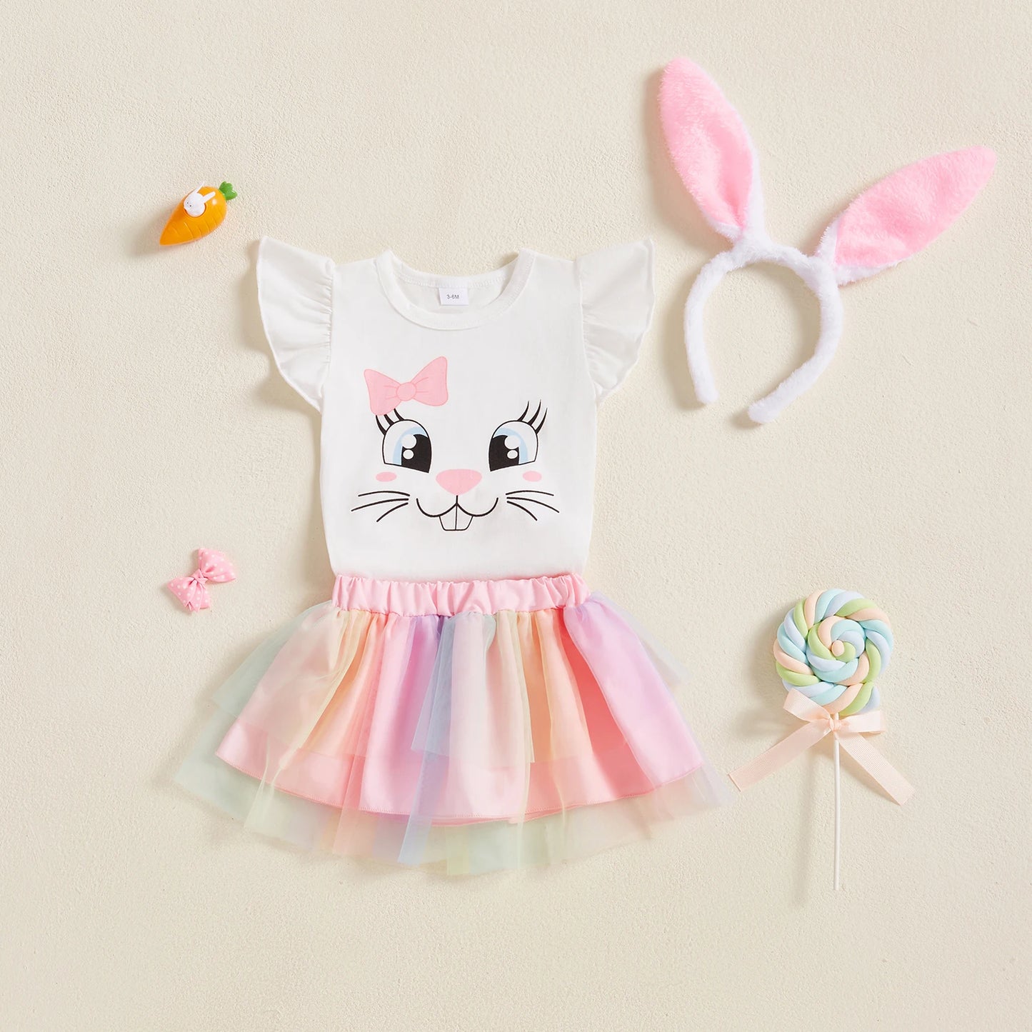 Süßes Baby-Osteroutfit für Mädchen – 3-teilig: Häschen-Body mit Tüllrock & Haarband mit Ohren (0–18 Monate)