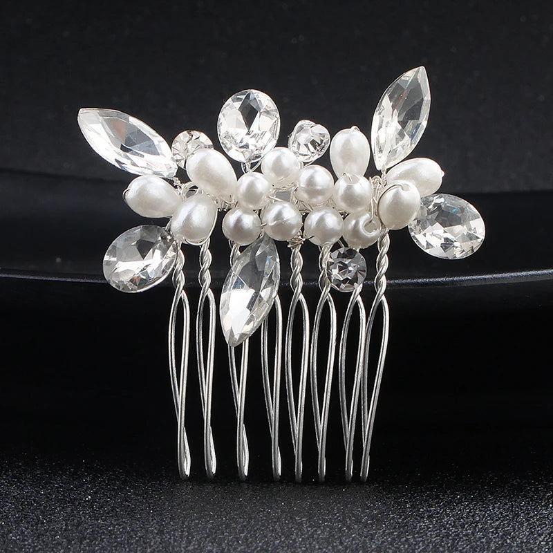 Silberner Haarkamm mit Perlen & Strass – Handgefertigtes elegantes Haarschmuck-Accessoire für Damen & Bräute