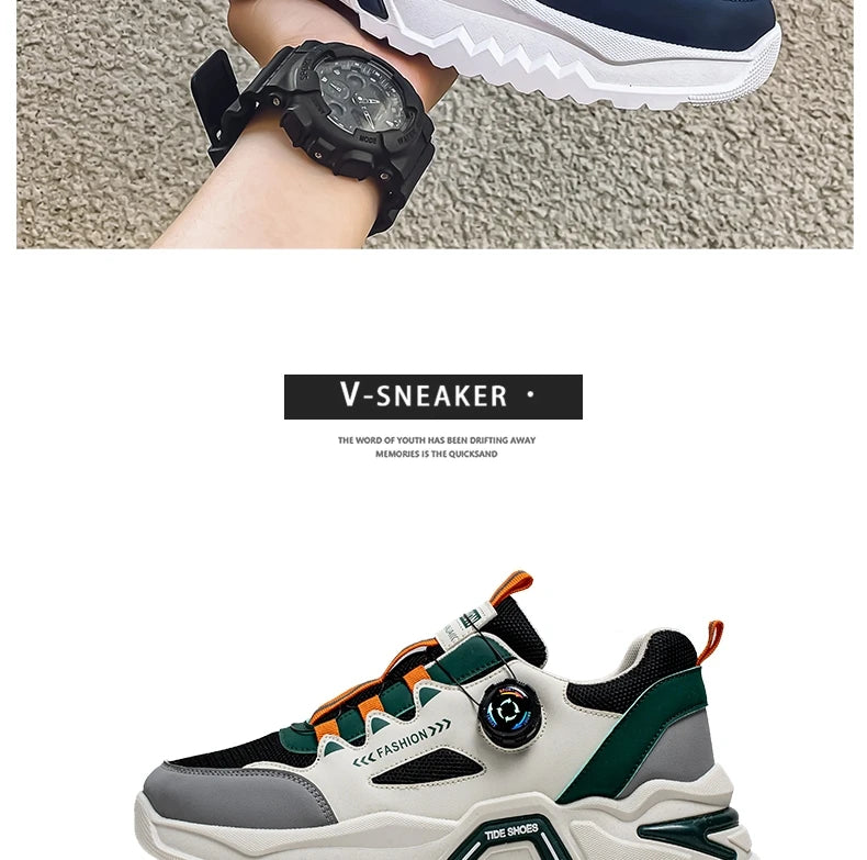 Herren Sneaker mit Rotationsverschluss – Koreanischer Stil | Bequeme Sportschuhe mit weicher Sohle & rutschfestem Profil – Ganzjahres-Freizeitschuhe