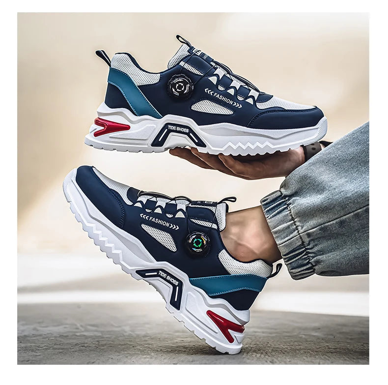 Herren Sneaker mit Rotationsverschluss – Koreanischer Stil | Bequeme Sportschuhe mit weicher Sohle & rutschfestem Profil – Ganzjahres-Freizeitschuhe