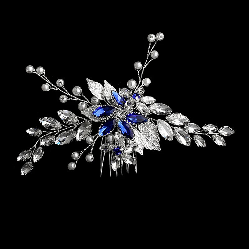 Silberner Haarkamm mit Perlen & Strass – Handgefertigtes elegantes Haarschmuck-Accessoire für Damen & Bräute
