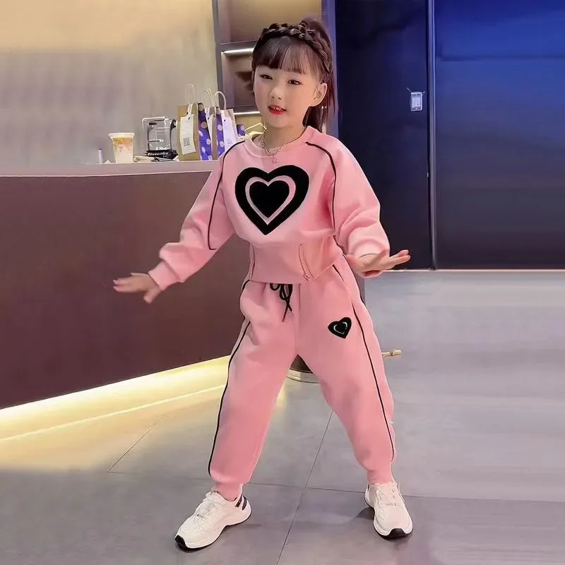 2-teiliges Mädchen-Set für Frühling & Herbst – Sweatshirt & Hose | Bequemes Freizeit-Outfit mit Print | 1–9 Jahre