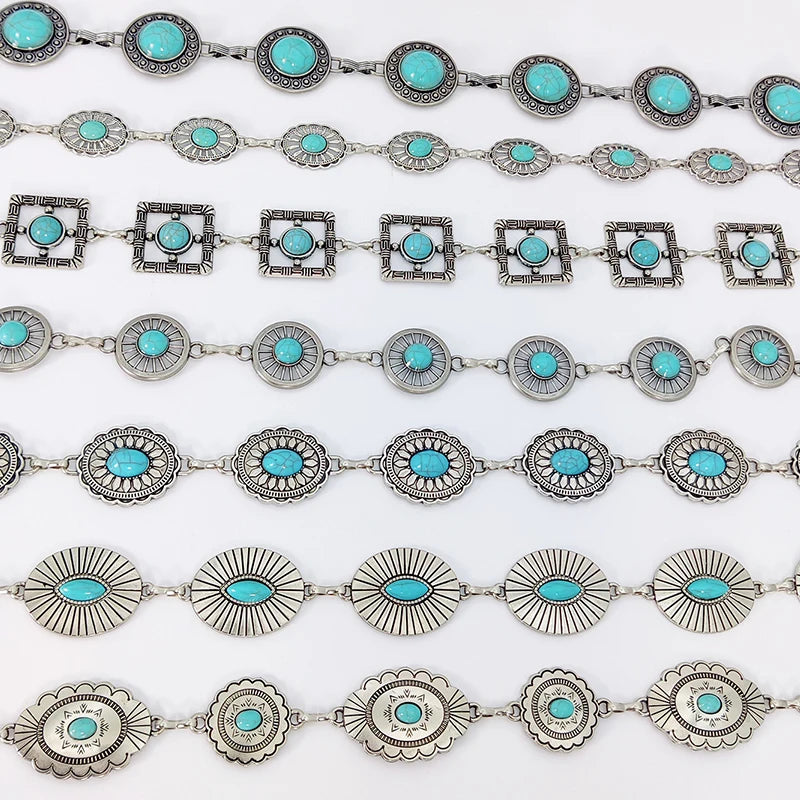 Boho Taillenkette für Damen – Silberfarbene Kette mit blauen Edelstein-Elementen | Eleganter Ellipsen-Look für Röcke & Kleider