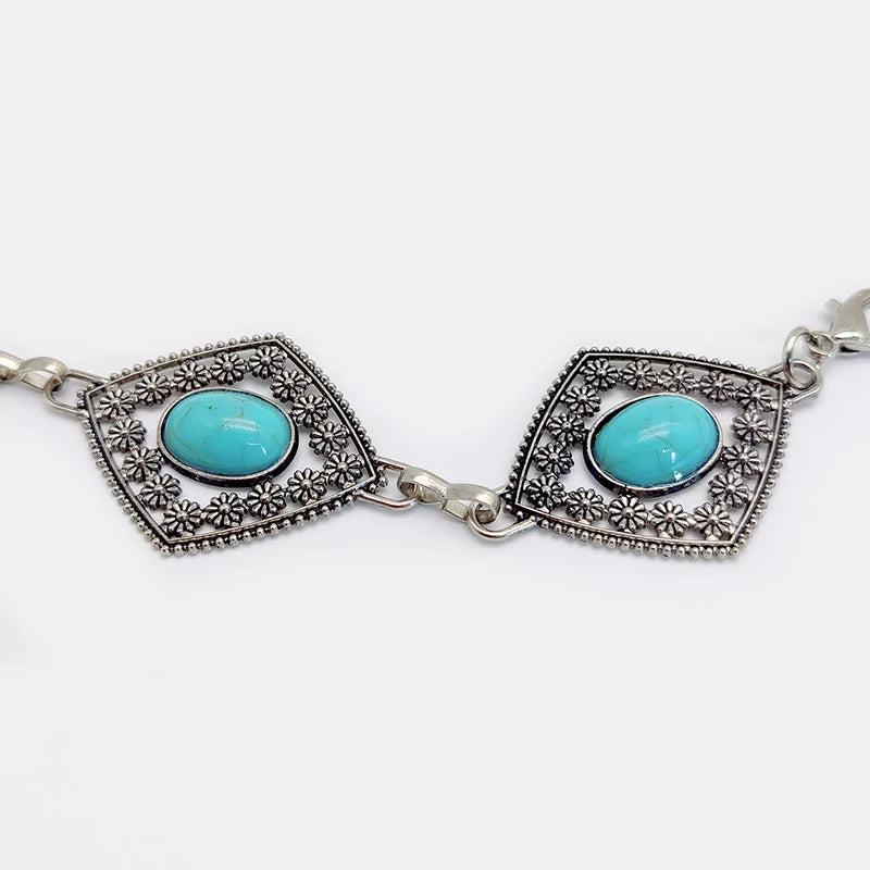 Boho Taillenkette für Damen – Silberfarbene Kette mit blauen Edelstein-Elementen | Eleganter Ellipsen-Look für Röcke & Kleider