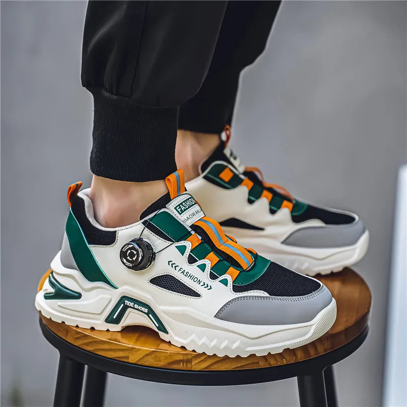 Herren Sneaker mit Rotationsverschluss – Koreanischer Stil | Bequeme Sportschuhe mit weicher Sohle & rutschfestem Profil – Ganzjahres-Freizeitschuhe