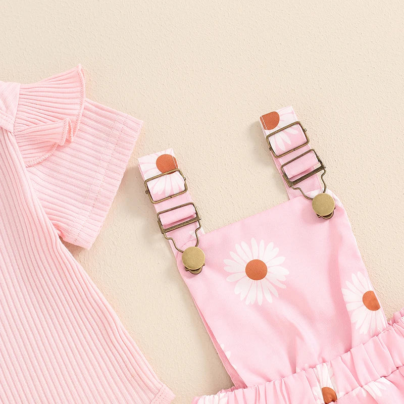Frühlings-Outfit für Baby-Mädchen – 3-teilig: Kurzarm-Ripp-Body, Trägerrock & Haarband – von Pudcoco (0–18 Monate)