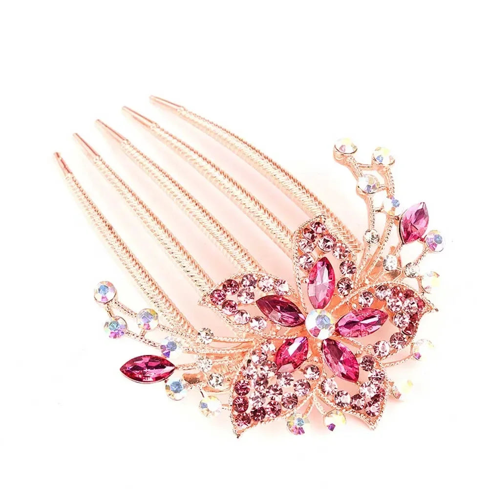 Vintage Blumen-Haarkamm mit Strass – Glänzender Haarschmuck für Damen – Antistatisch & Elegant (Geschenkidee)
