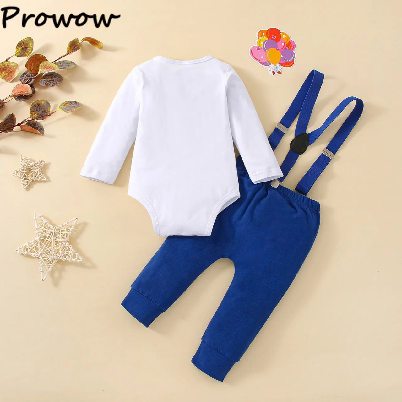 Baby Jungen Cake Smash Geburtstag Outfit – Romper mit „1“-Ballon-Aufdruck + Hosenträgerhose – 3-teiliges Set