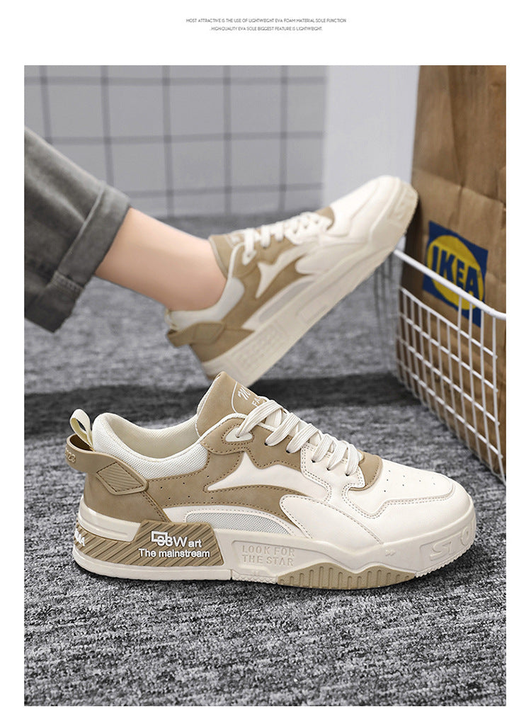 Herren Sneaker Herbst 2023 – Bequeme Plattform-Schuhe | Trendige weiße Schnürsneaker – Vulcanisierte Freizeitschuhe