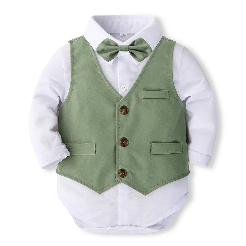 Luxuriöses 5-teiliges Baby Jungen Set – Frühlings- & Herbst-Outfit im Gentleman-Stil | Body + Weste + Hose + Krawatte + Hut – Koreanisches Design