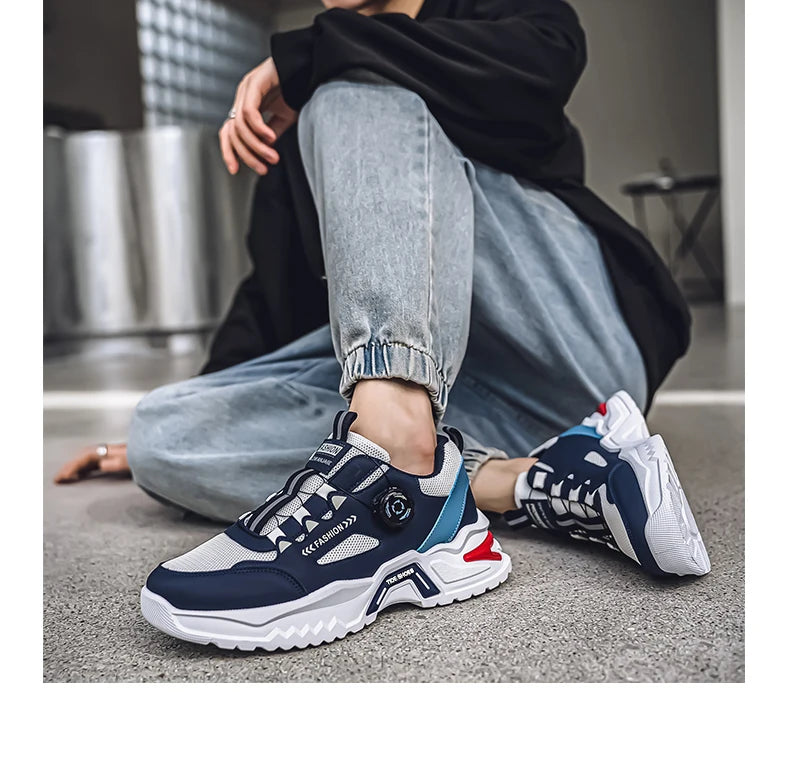 Herren Sneaker mit Rotationsverschluss – Koreanischer Stil | Bequeme Sportschuhe mit weicher Sohle & rutschfestem Profil – Ganzjahres-Freizeitschuhe