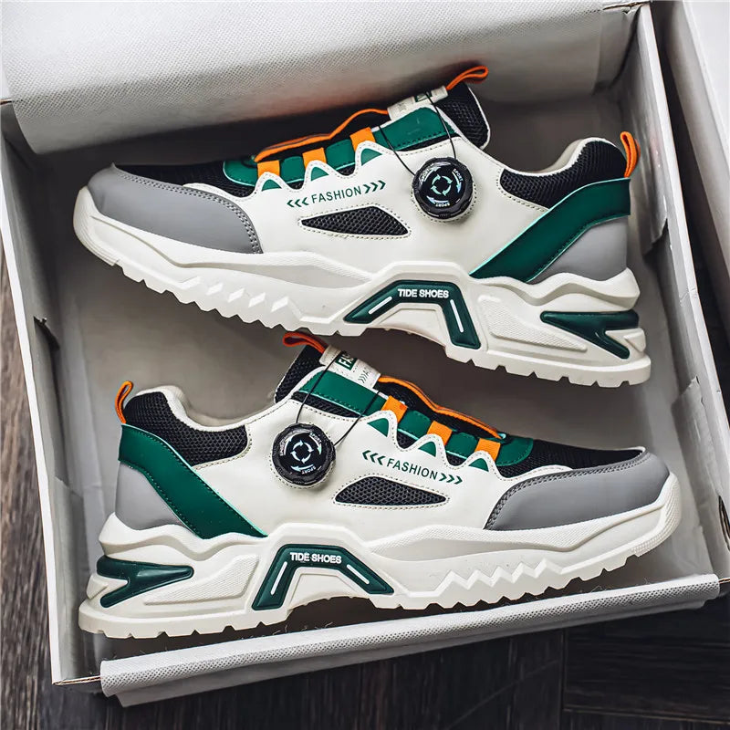 Herren Sneaker mit Rotationsverschluss – Koreanischer Stil | Bequeme Sportschuhe mit weicher Sohle & rutschfestem Profil – Ganzjahres-Freizeitschuhe