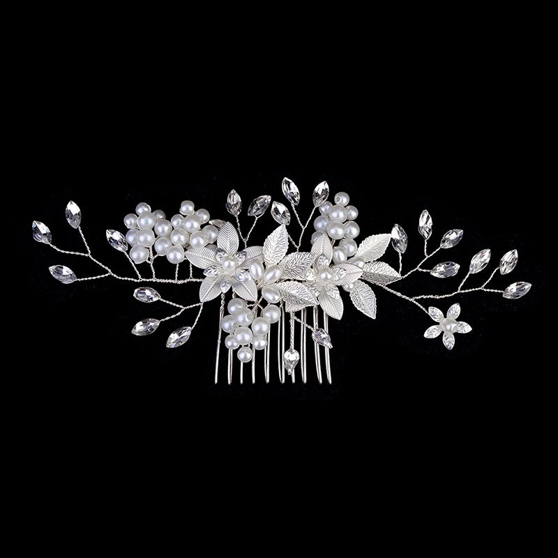 Silberner Haarkamm mit Perlen & Strass – Handgefertigtes elegantes Haarschmuck-Accessoire für Damen & Bräute