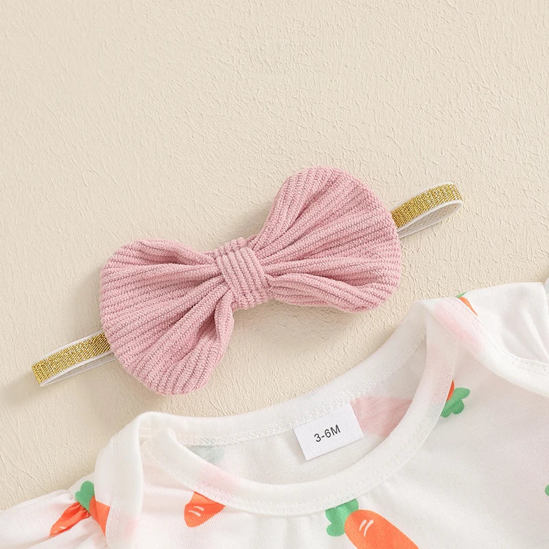 Oster-Outfit für Baby-Mädchen – 3-teilig: Karotten-Body mit langen Ärmeln, Hasen-Trägerrock & Haarband – von FOCUSNORM (0–18 Monate)