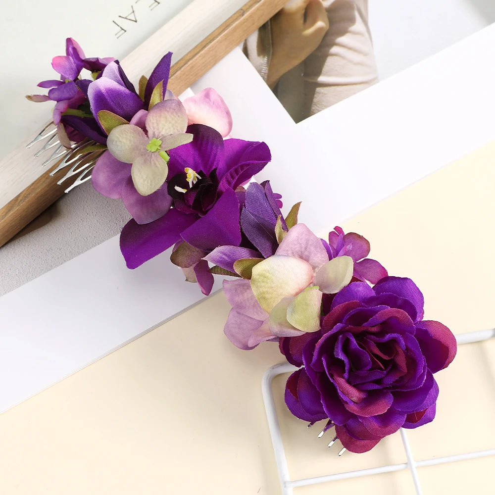 Romantischer Braut-Haarkamm mit Blumen – Rattan-Stil Haaraccessoire für Hochzeiten & besondere Anlässe
