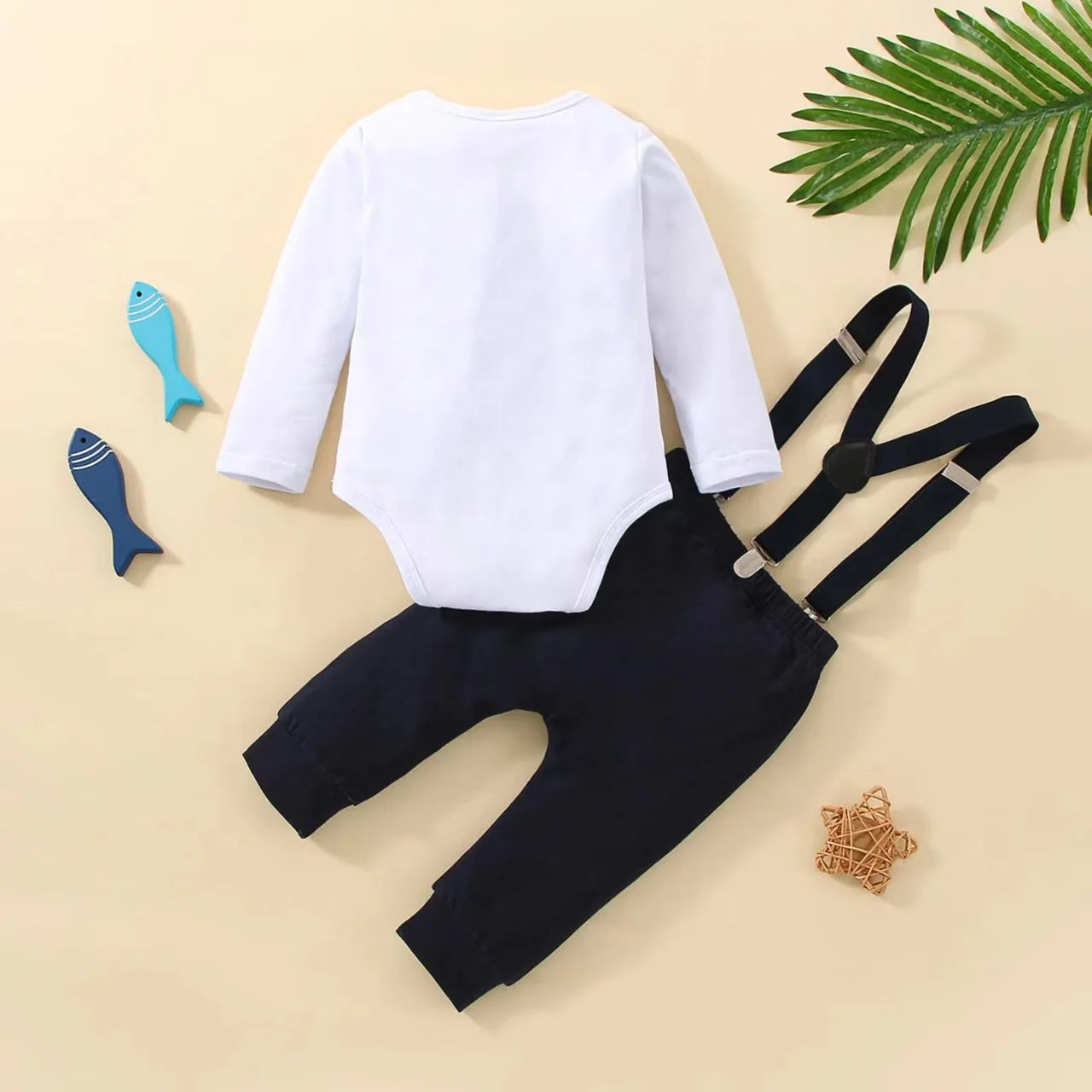 Baby Jungen Cake Smash Geburtstag Outfit – Romper mit „1“-Ballon-Aufdruck + Hosenträgerhose – 3-teiliges Set