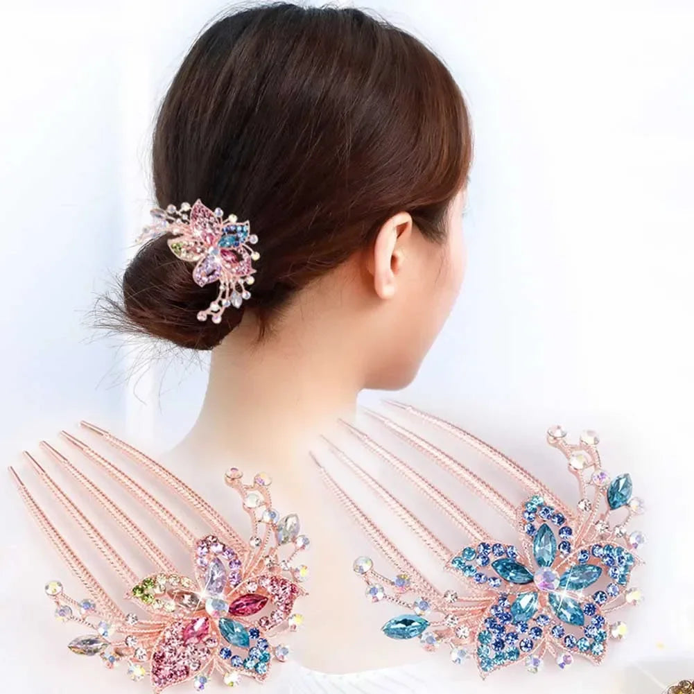 Vintage Blumen-Haarkamm mit Strass – Glänzender Haarschmuck für Damen – Antistatisch & Elegant (Geschenkidee)
