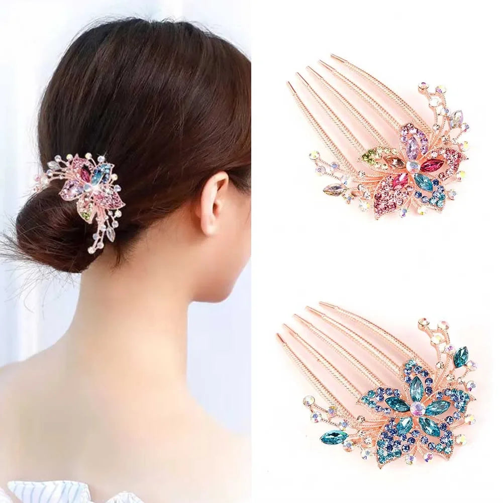 Vintage Blumen-Haarkamm mit Strass – Glänzender Haarschmuck für Damen – Antistatisch & Elegant (Geschenkidee)