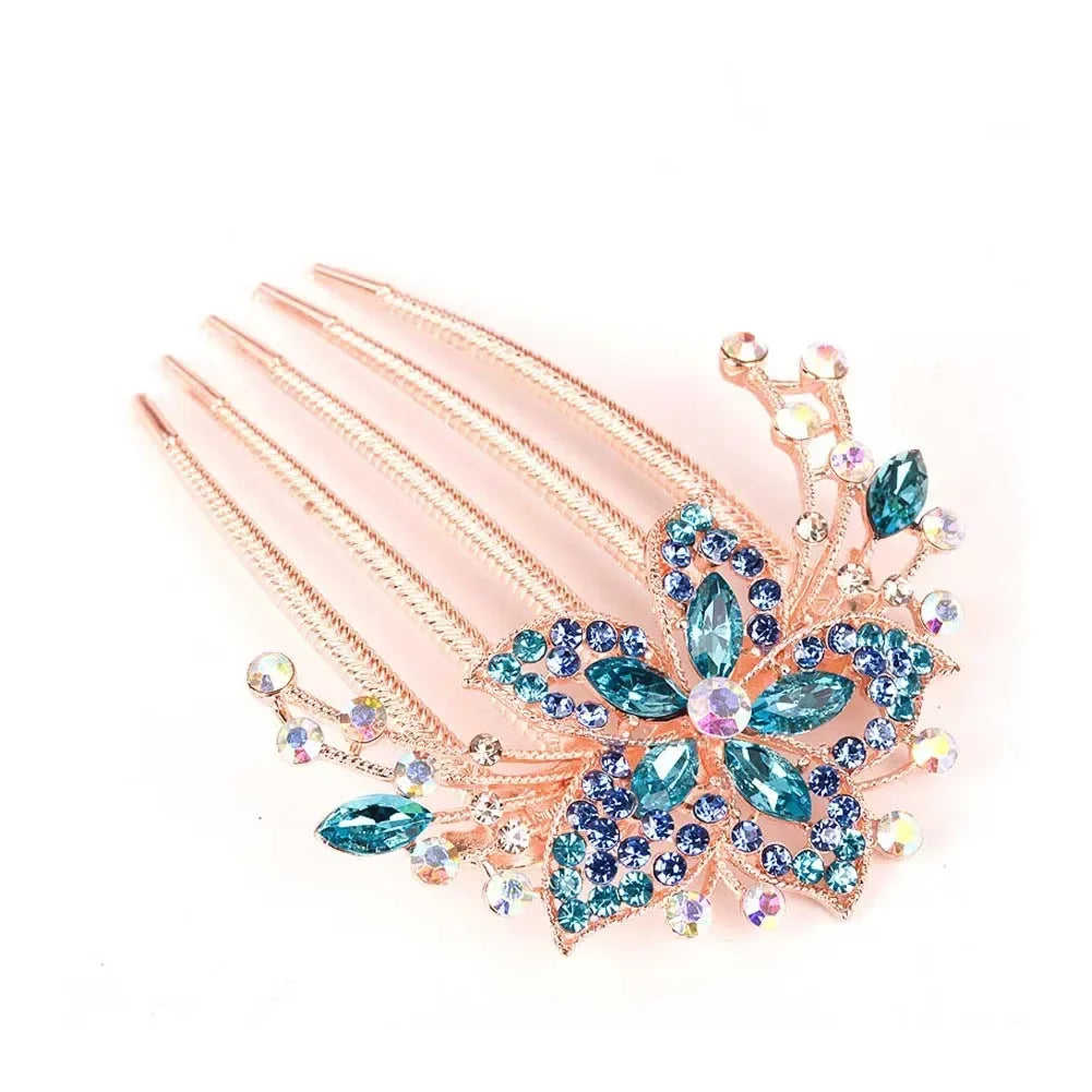 Vintage Blumen-Haarkamm mit Strass – Glänzender Haarschmuck für Damen – Antistatisch & Elegant (Geschenkidee)