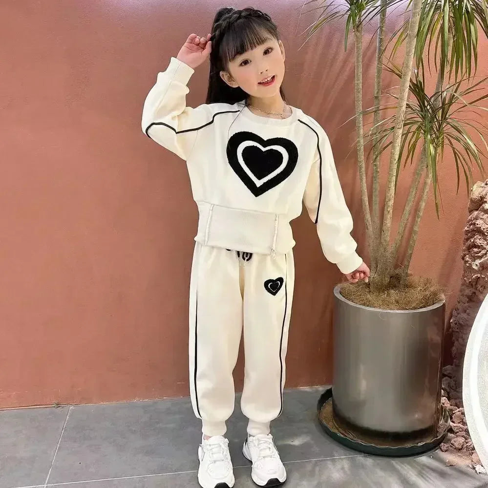 2-teiliges Mädchen-Set für Frühling & Herbst – Sweatshirt & Hose | Bequemes Freizeit-Outfit mit Print | 1–9 Jahre
